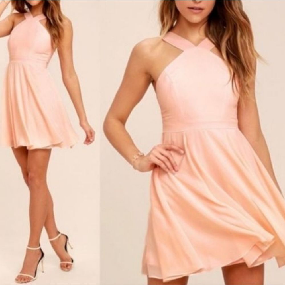 LULU'S COCKTAIL HALTER MINI ABOVE THE KNEE LENGTH WOMEN"S DRESS